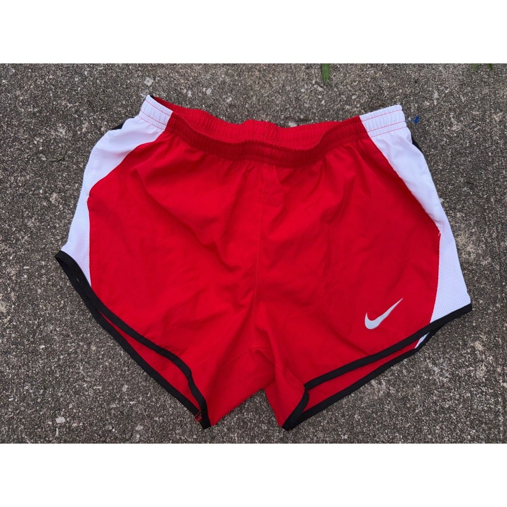 Nike Dri-FIT Tempo Running Shorts Womens XS Red White Mesh Athletic Training
